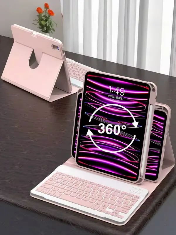 Étui clavier rotatif 360° pour iPad – Rose