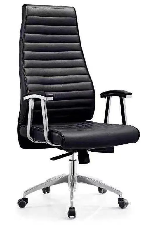 Fauteuil de Direction Cuir Noir – Haut Dossier Nervuré
