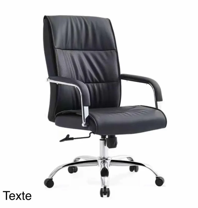 Fauteuil de Bureau Cuir Noir – Dossier Moyen, Accoudoirs Chromés