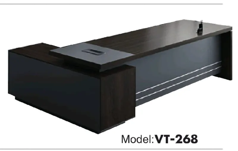 Bureau de Direction en L VT-268 – Bois Foncé & Noir