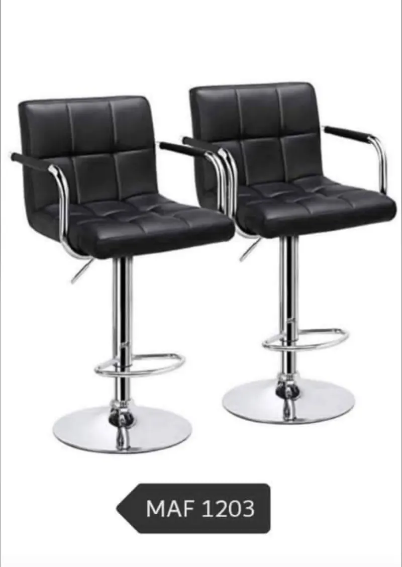 Tabouret de Bar MAF 1203 – Cuir Noir, Hauteur Réglable (Lot de 2)