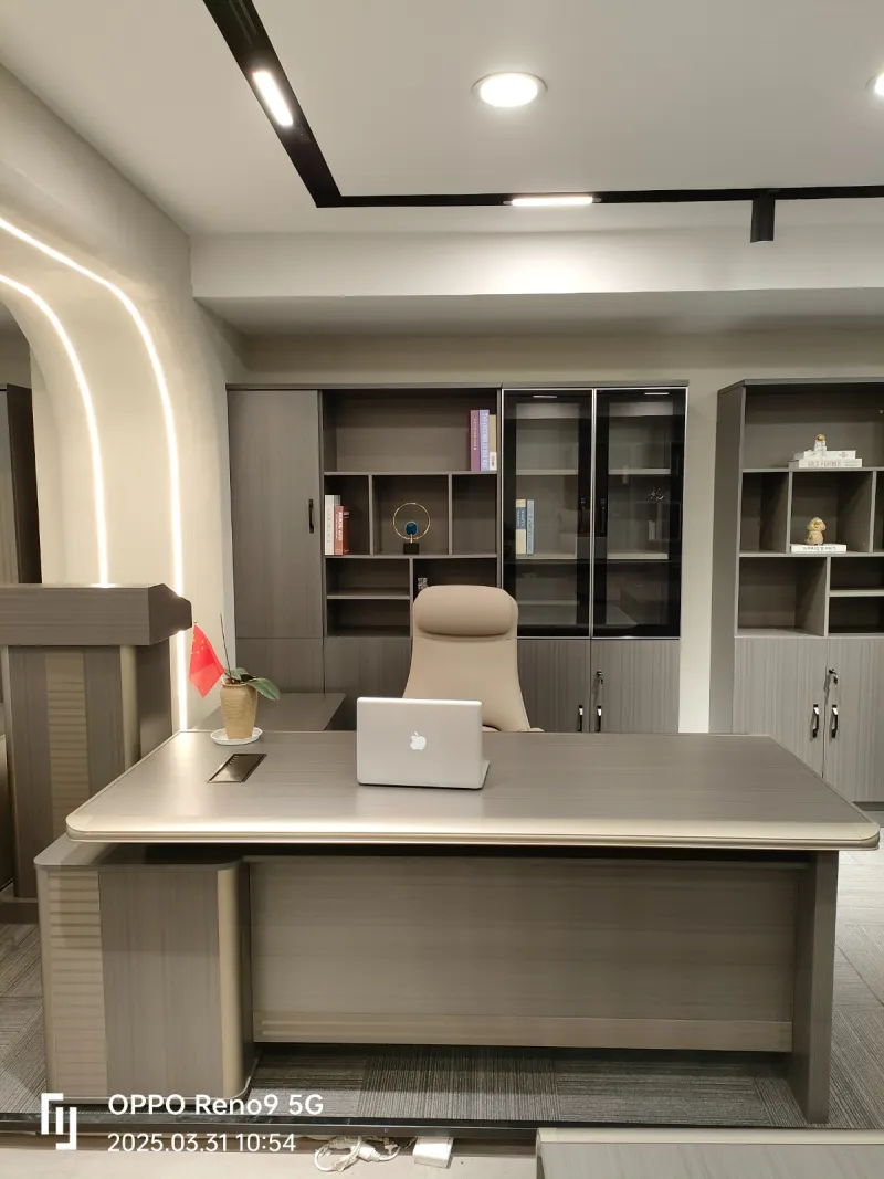 Bureau de Direction en L Gris Anthracite & Crème – Éclairage LED Intégré – photo 3
