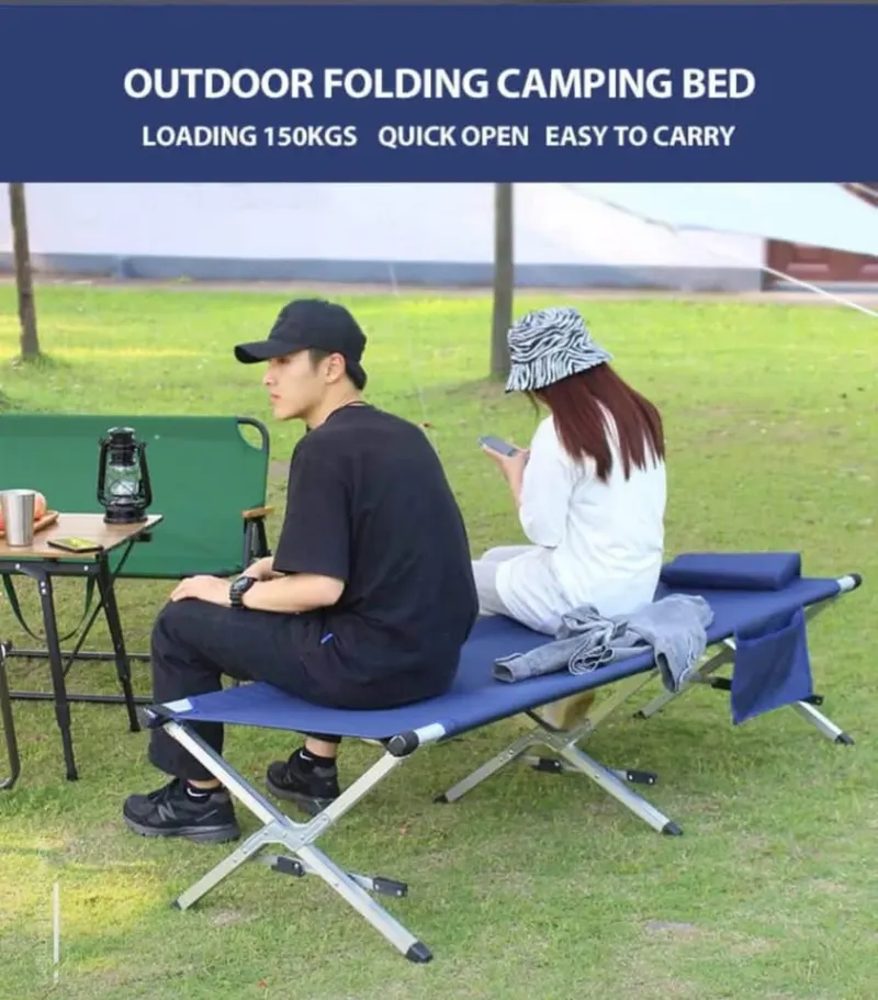 Lit de camping pliable en métal avec matelas – photo 3