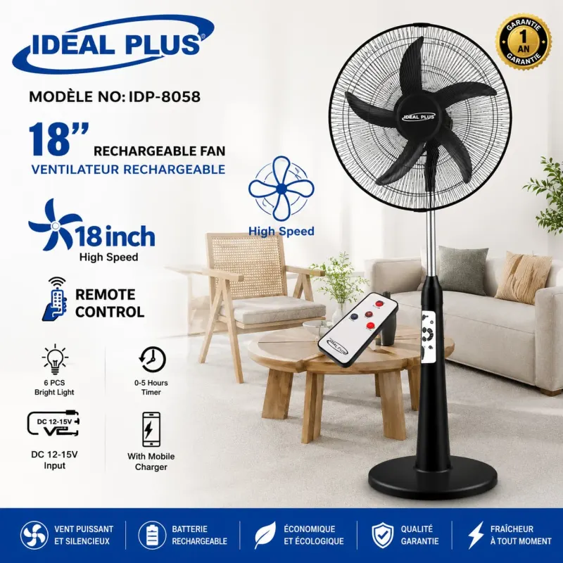 Ventilateur Ideal Plus 18" Rechargeable IDP-8058