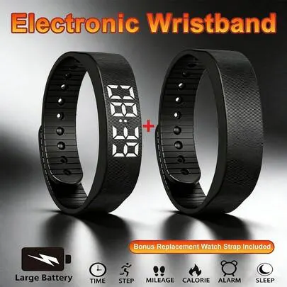 Bracelet fitness noir avec écran LED et suivi d’activité