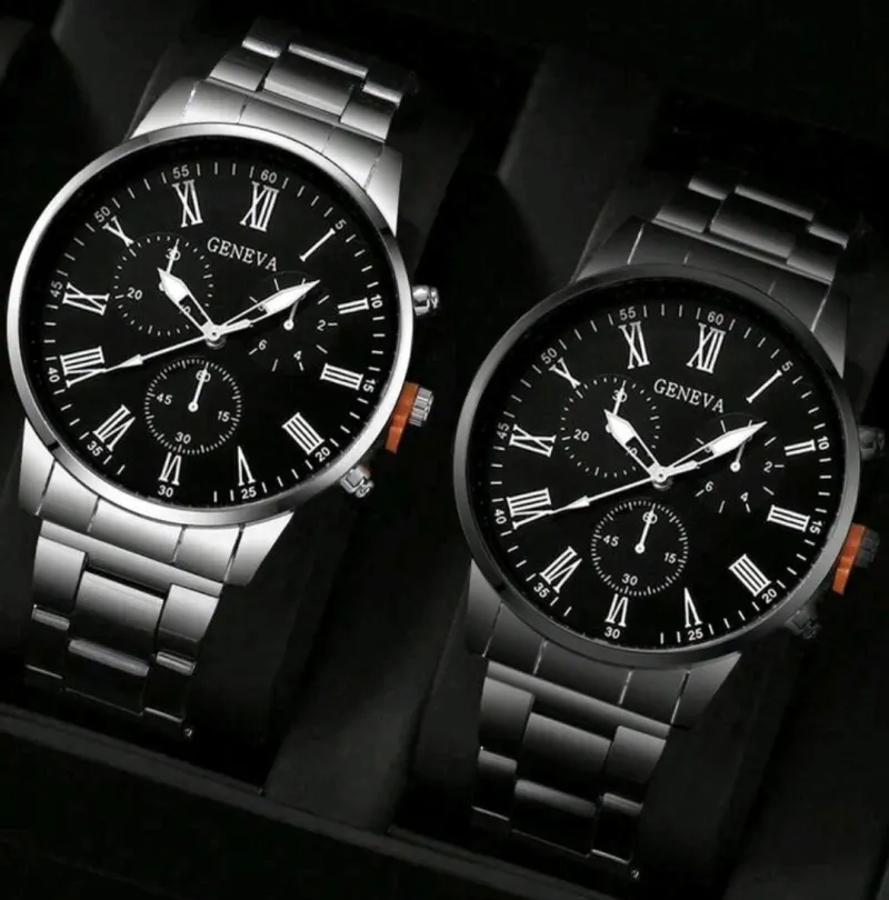 Paire de Montres Geneva - Fond Noir (Argent & Noir)