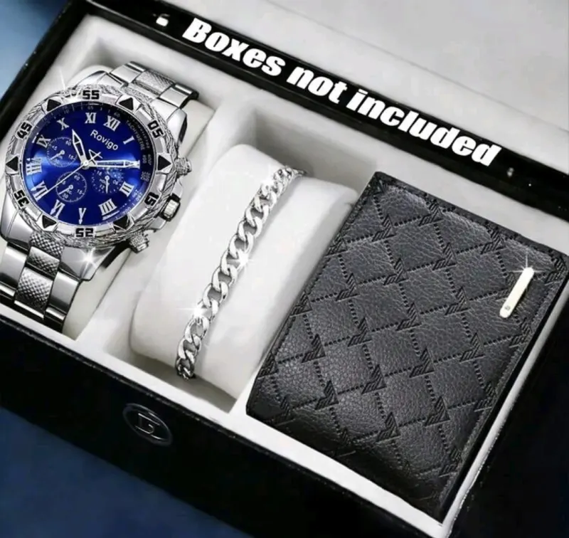 Coffret Homme : Montre Rovigo Bleue + Bracelet + Portefeuille