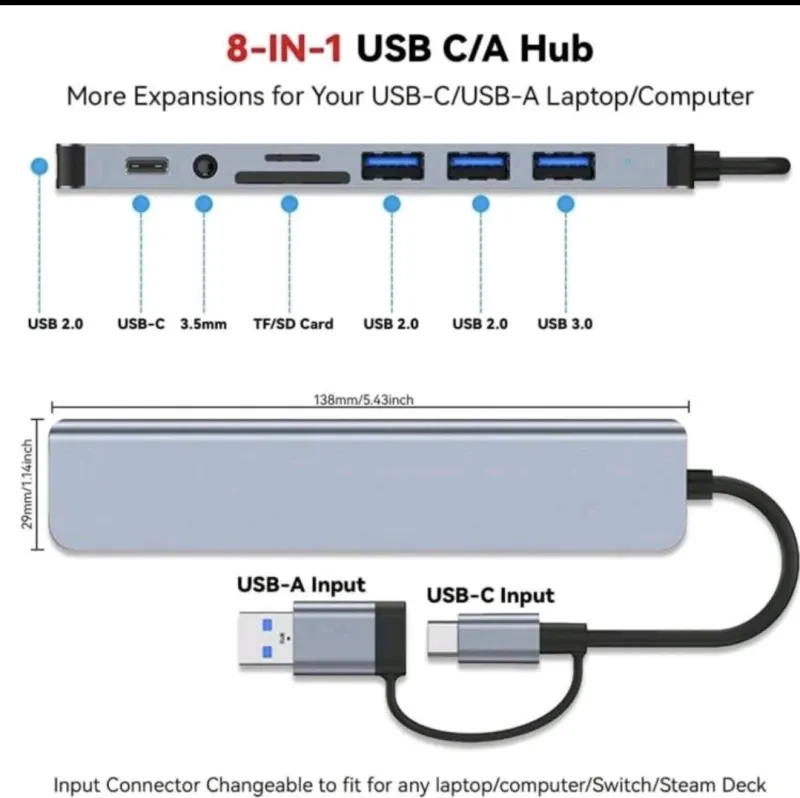 Hub USB-C 8-en-1 avec USB 3.0, Lecteur SD, Audio – photo 5
