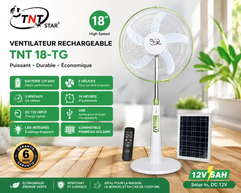 Ventilateur Rechargeable TNT Star 18" TG-488 Solaire