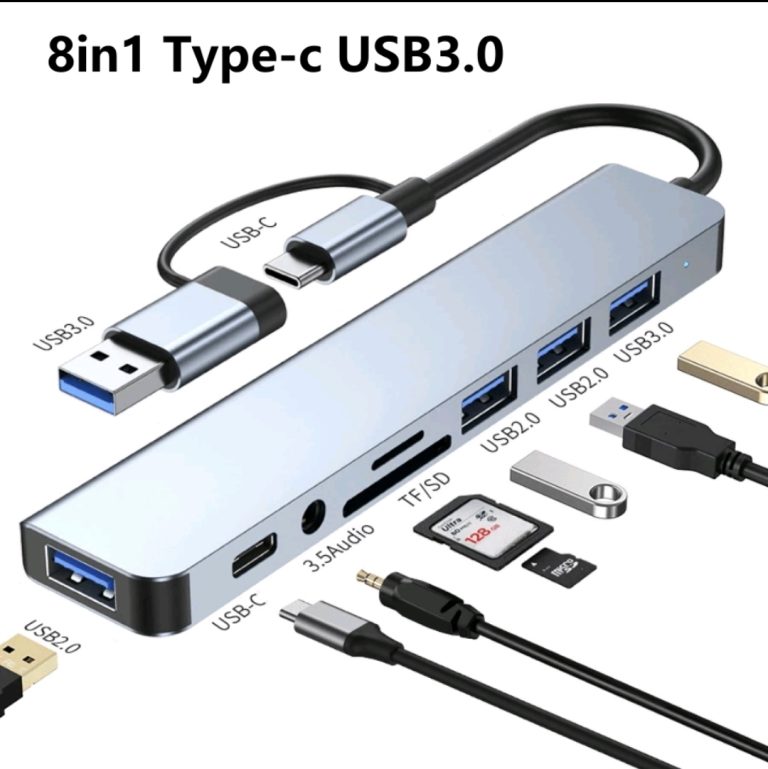 Hub USB-C 8-en-1 avec USB 3.0, Lecteur SD, Audio