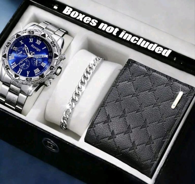 Coffret Homme : Montre Rovigo Bleue + Bracelet + Portefeuille
