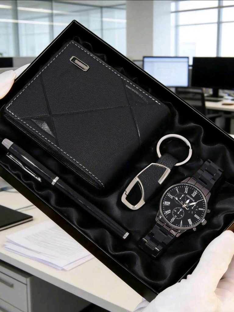 Coffret Homme : Montre Geneva + Portefeuille + Stylo + Porte-clés