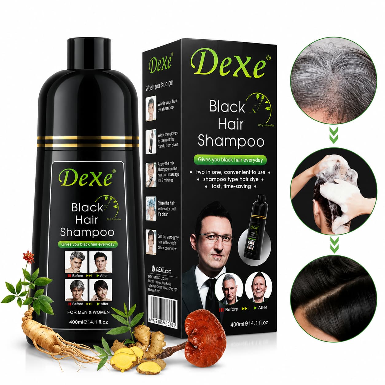 image Shampooing Colorant Noir Dexe - 400ml – Image 1