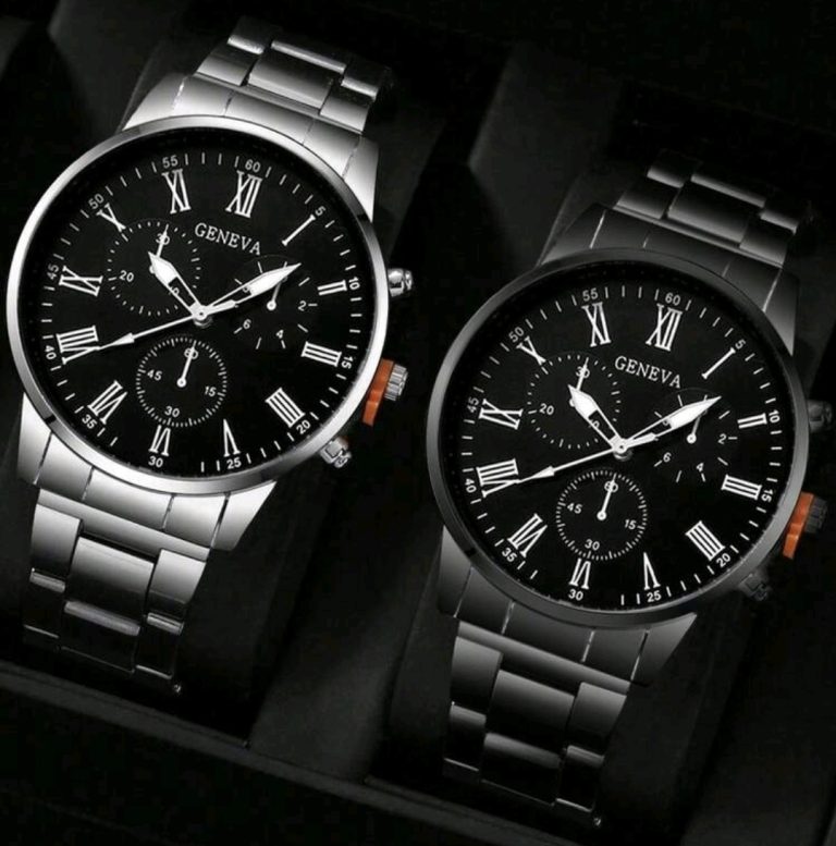 Paire de Montres Geneva - Fond Noir (Argent & Noir)