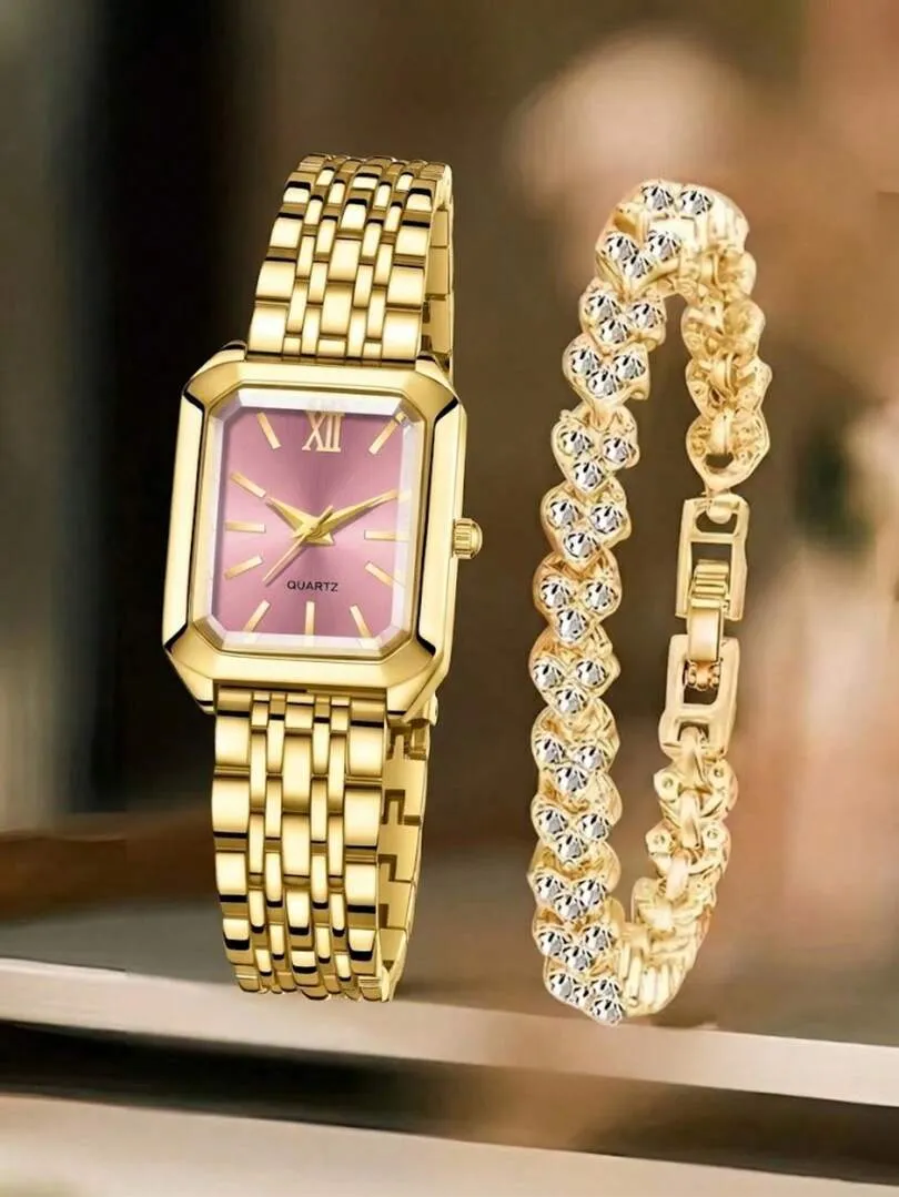 Ensemble bijoux 2 pièces montre bracelet or – Image 6