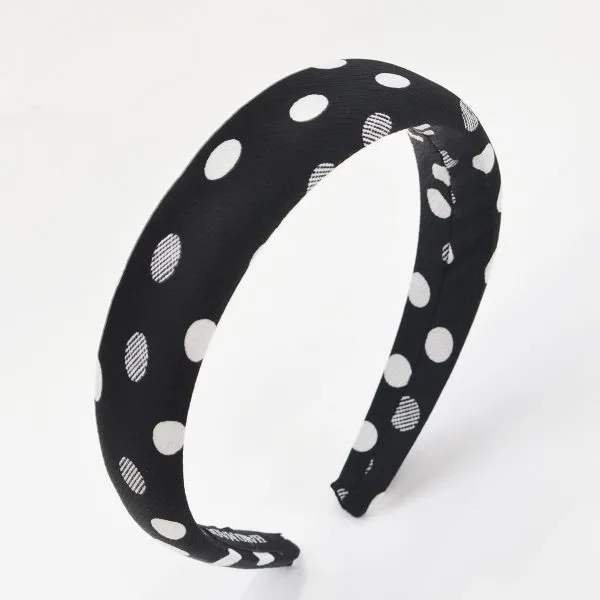 Bandeau rembourré noir pour cheveux avec motif à pois blancs