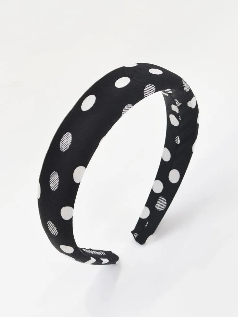 Bandeau rembourré noir pour cheveux avec motif à pois blancs