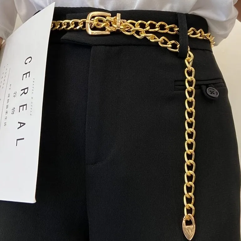 Ceinture décorative réglable en chaîne métallique argentée