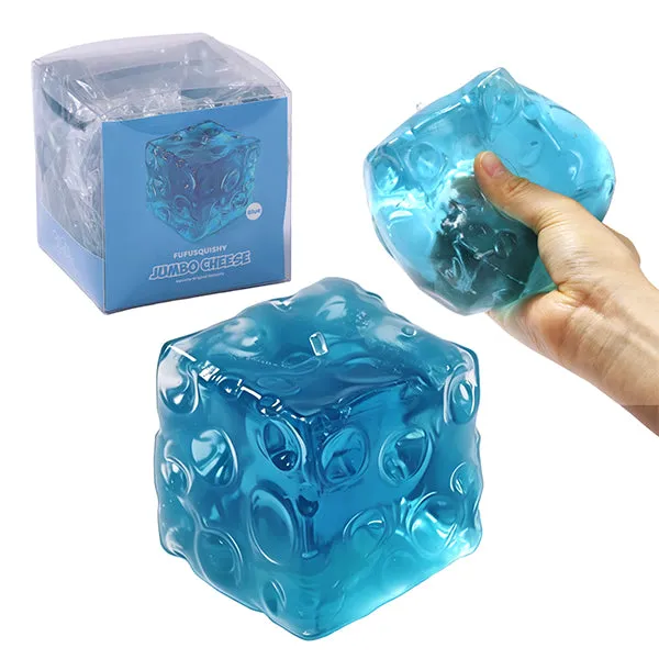 Grand cube bleu translucide en gel souple à presser contre le stress