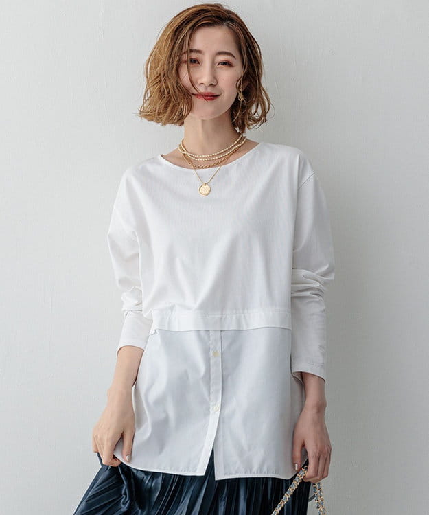Haut blanc superposé style blouse Haut blanc pour femme avec effet de superposition t-shirt et blouse