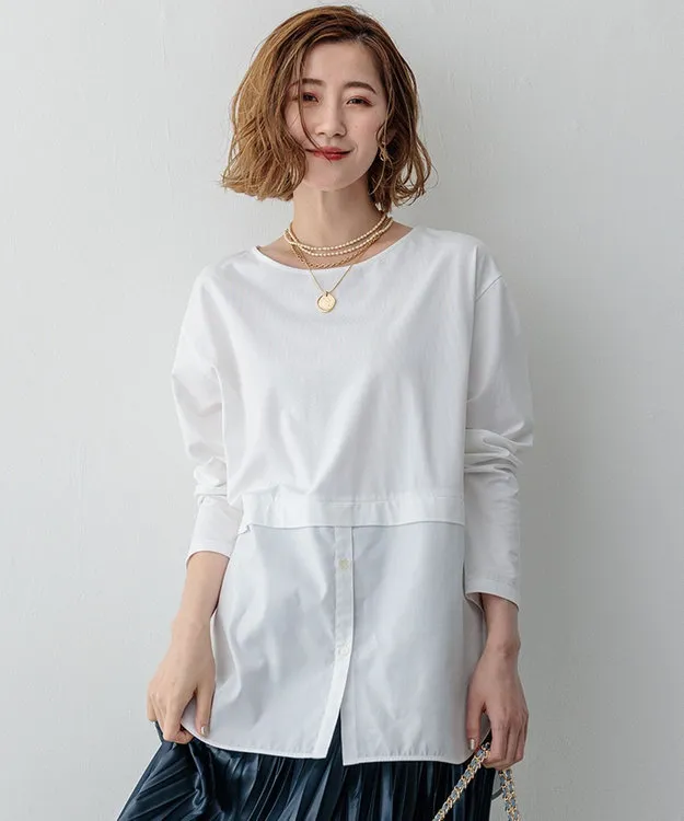 Haut blanc pour femme avec effet de superposition t-shirt et blouse