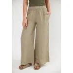 Pantalon décontracté beige à jambes larges et taille élastique