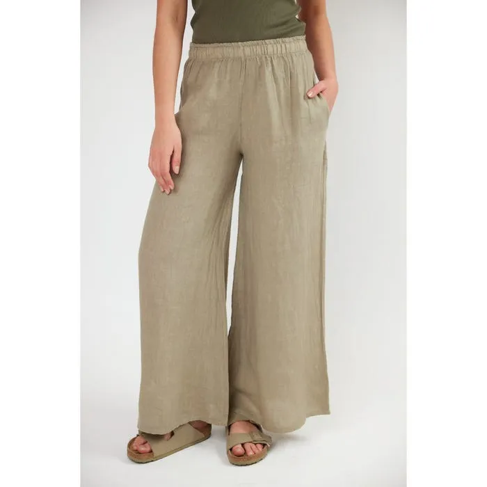 Pantalon décontracté beige à jambes larges et taille élastique