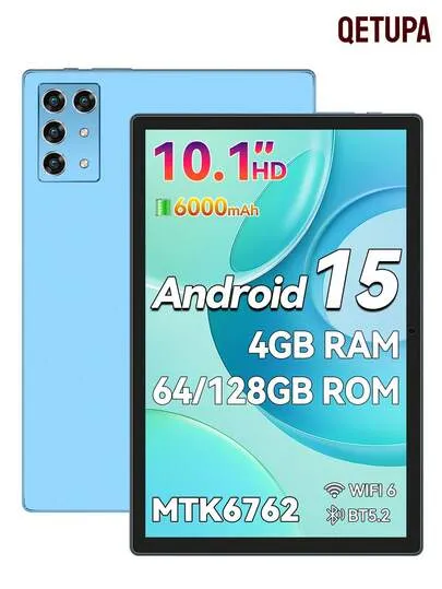 Tablette Qetupa Android 15 10,1 pouces – 4/64 ou 128 Go
