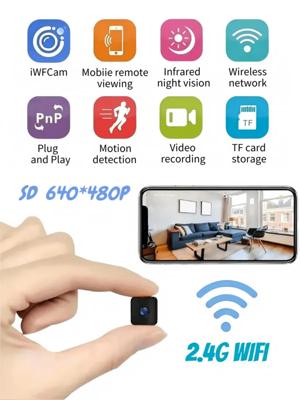 Mini caméra Wi-Fi 480p avec vision nocturne