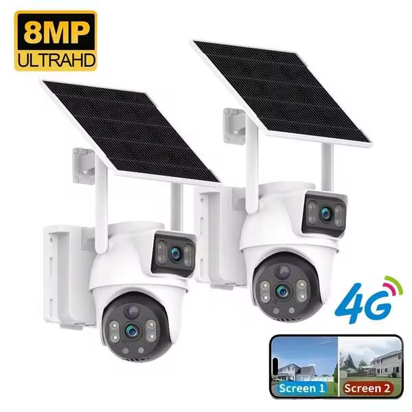 Caméra de surveillance extérieure 4G solaire à double lentille