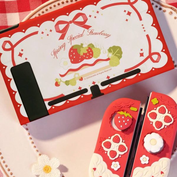 Coque GeekShare motif fraise avec grips pour Nintendo Switch