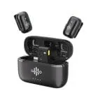 Deux microphones cravate sans fil avec boîtier de charge USB-C