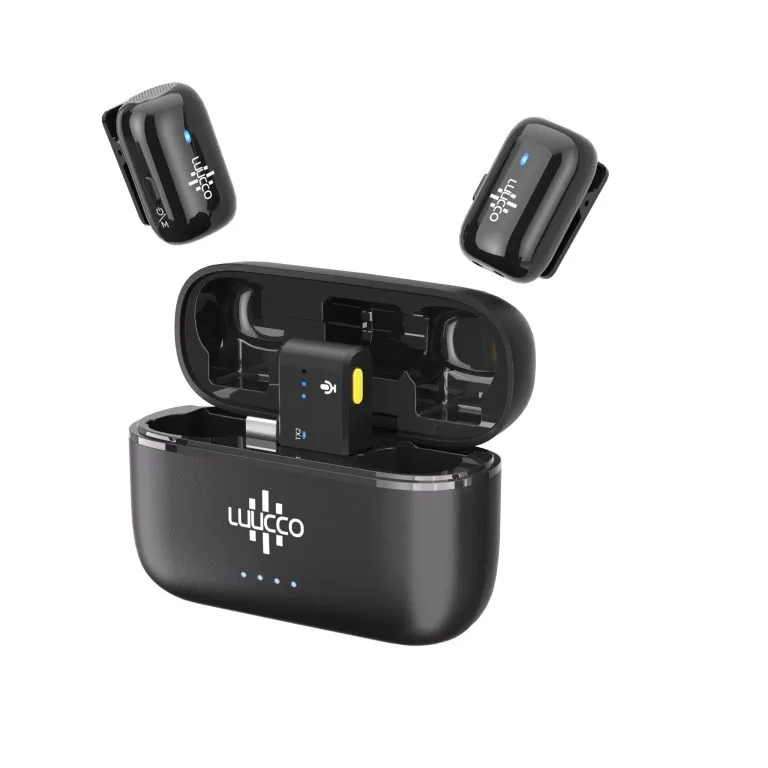 Deux microphones cravate sans fil avec boîtier de charge USB-C