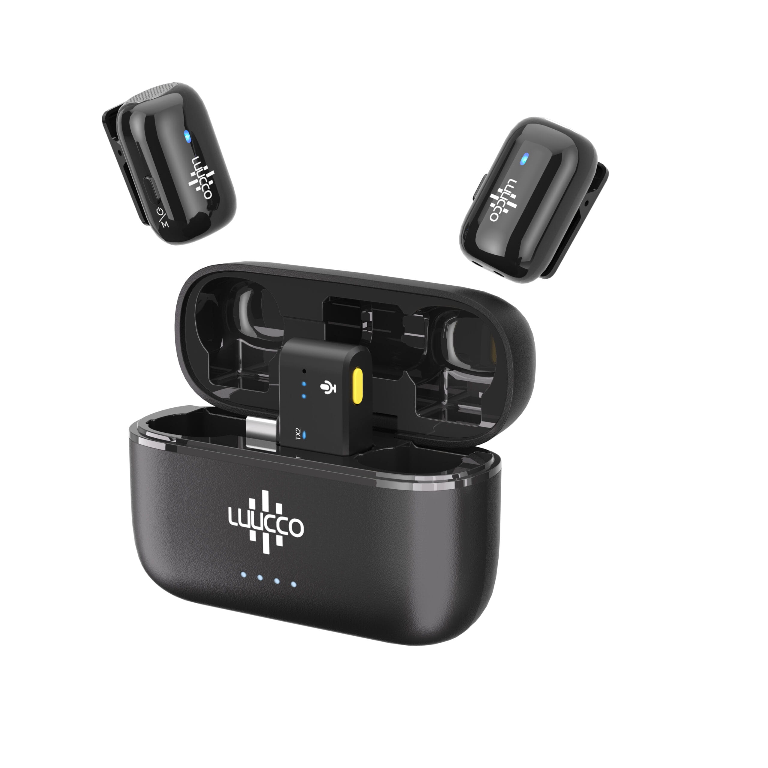 Microphone double sans fil avec boîtier Deux microphones cravate sans fil avec boîtier de charge USB-C