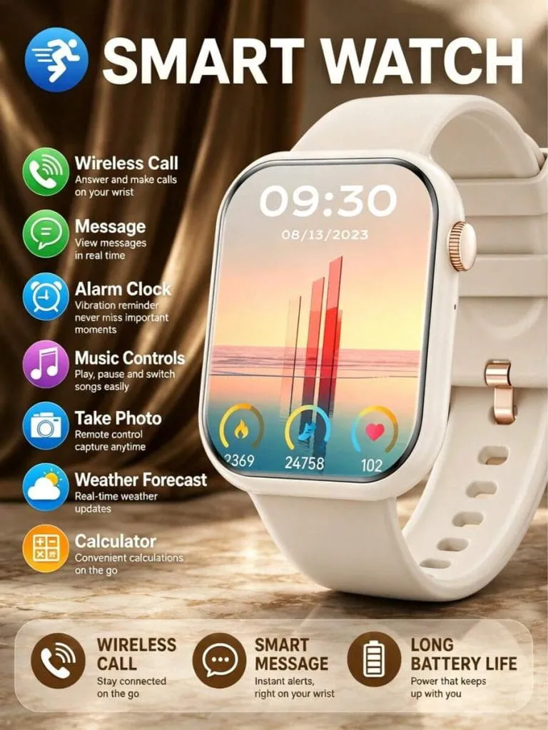 Montre connectée 1,85 pouce avec appels, suivi sportif et cardio