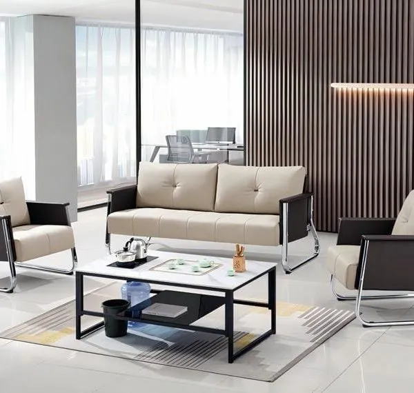 Salon de Bureau Complet – Canapé 2 Places + 2 Fauteuils + Table Basse