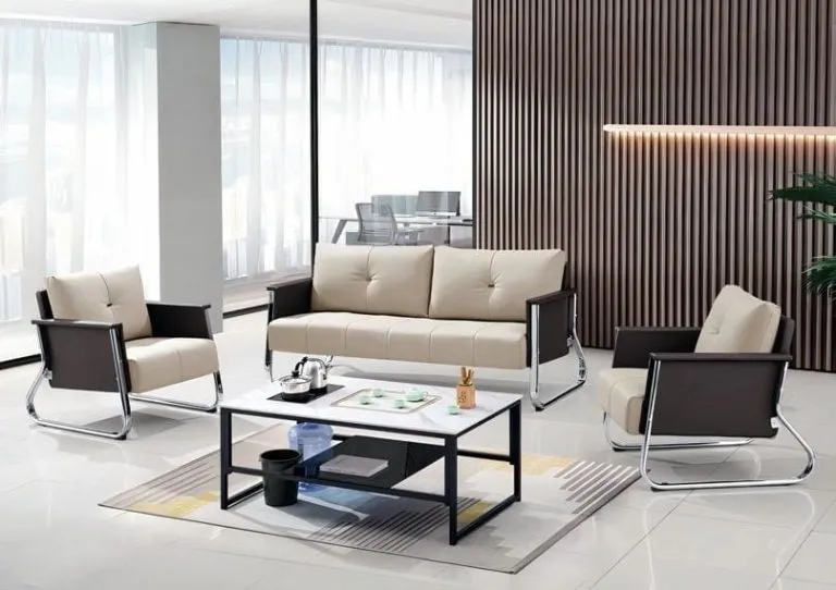 Salon de Bureau Complet – Canapé 2 Places + 2 Fauteuils + Table Basse