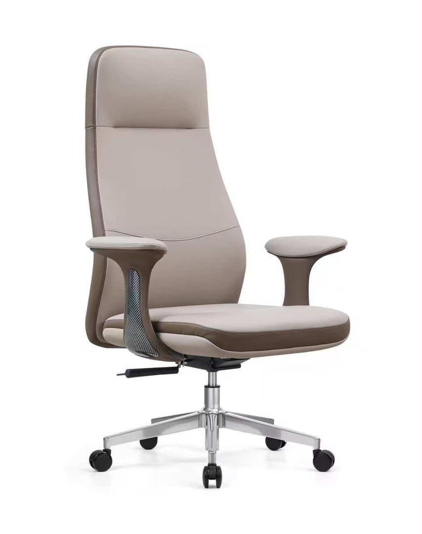 Fauteuil de Direction Cuir Beige & Taupe – Haut Dossier Ergonomique Fauteuil de Direction Cuir Beige & Taupe – Haut Dossier Ergonomique