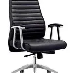 Fauteuil de Direction Cuir Noir – Haut Dossier Nervuré