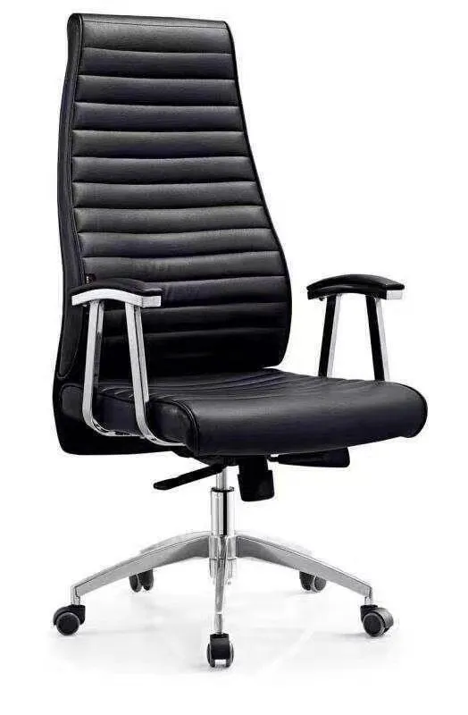 Fauteuil de Direction Cuir Noir – Haut Dossier Nervuré