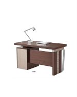Bureau de Travail Droit – Bois Noyer & Façade à Lattes Blanches
