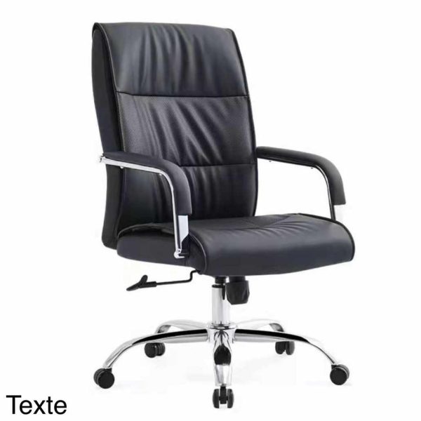 Fauteuil de Bureau Cuir Noir – Dossier Moyen, Accoudoirs Chromés