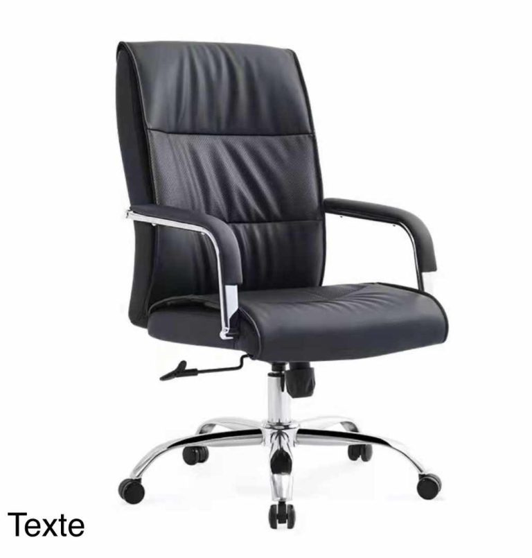 Fauteuil de Bureau Cuir Noir – Dossier Moyen, Accoudoirs Chromés