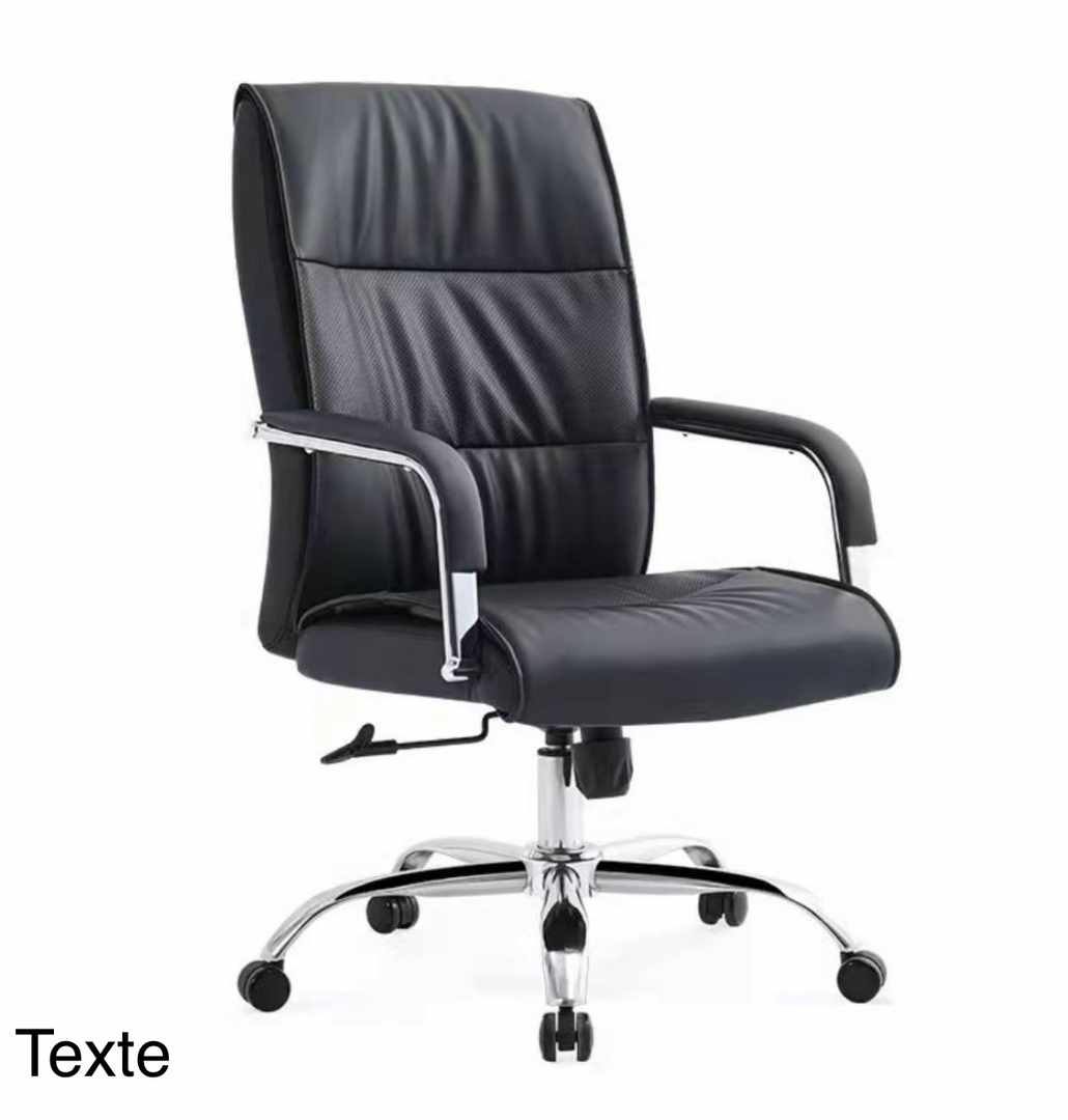 Fauteuil de Bureau Cuir Noir – Dossier Moyen, Accoudoirs Chromés Fauteuil de Bureau Cuir Noir – Dossier Moyen, Accoudoirs Chromés