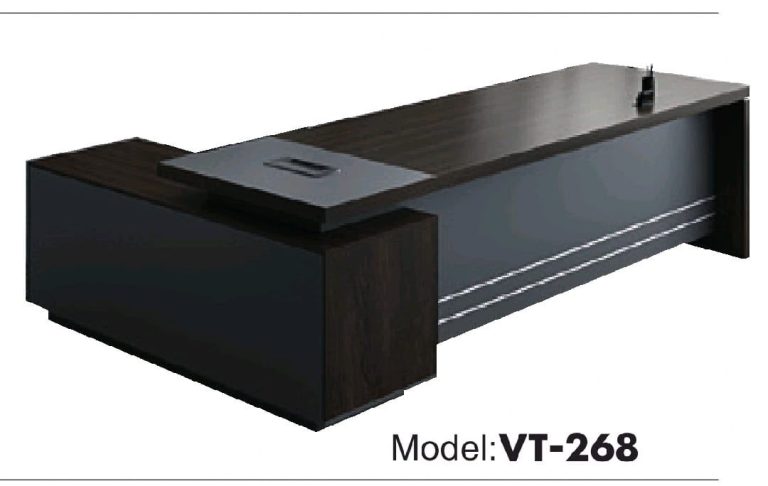 Bureau de Direction en L VT-268 – Bois Foncé & Noir