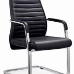 Chaise Visiteur Cuir Noir – Dossier Nervuré, Piètement Luge
