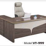Bureau de Direction en L VT-999 – Bois Noyer & Panneau Crème