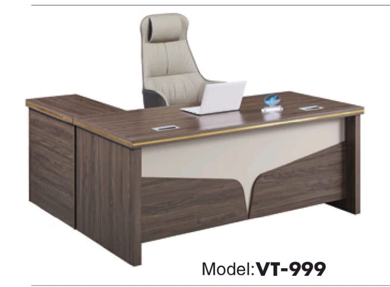 Bureau de Direction en L VT-999 – Bois Noyer & Panneau Crème
