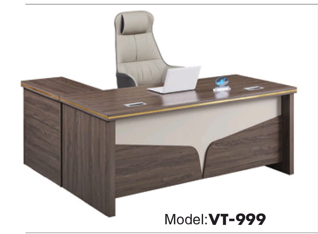 Bureau de Direction en L VT-999 – Bois Noyer & Panneau Crème Bureau de Direction en L VT-999 – Bois Noyer & Panneau Crème