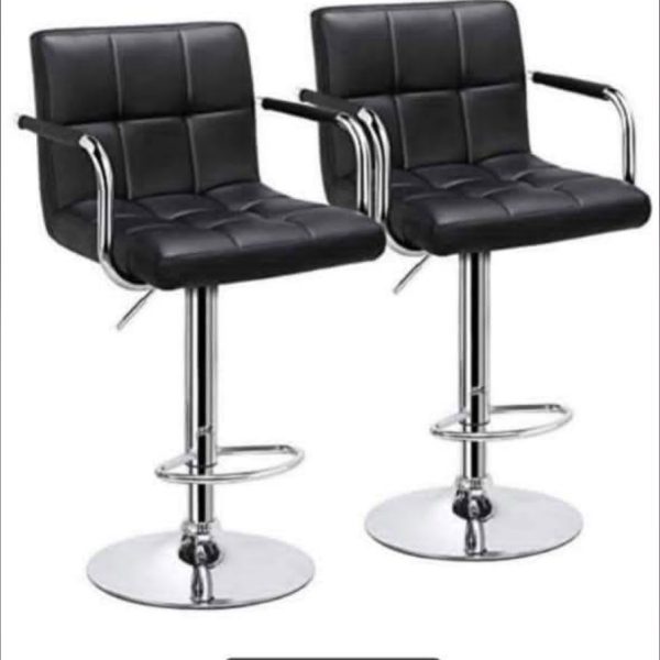 Tabouret de Bar MAF 1203 – Cuir Noir, Hauteur Réglable (Lot de 2)